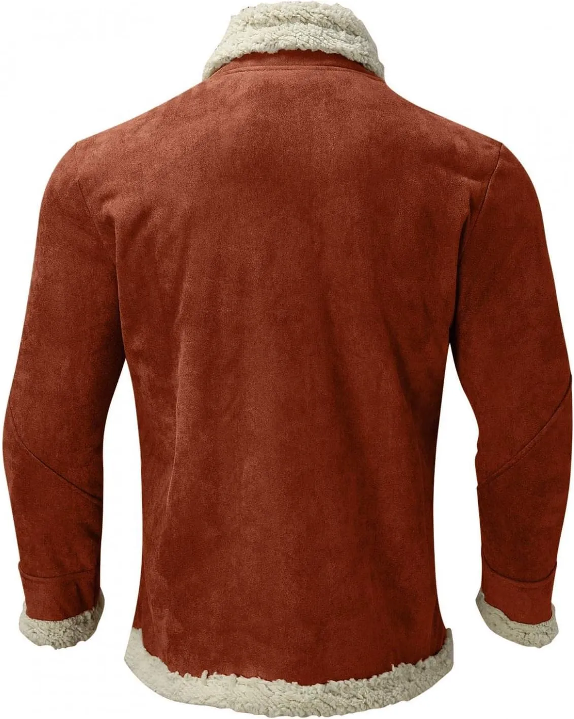 WUAI-Men Long Sleeve Sherpa Lined Suede Jackets Cardigan Open Front Zip Up Heavyweight Thermal Winter Warm Windbreakers