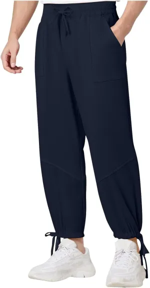 Xiaojmake Mens Capri Pants Drawstring Linen Harem Pants Casual Lounge Baggy Ankle Beach Travel Vacation Joggers with Pockets