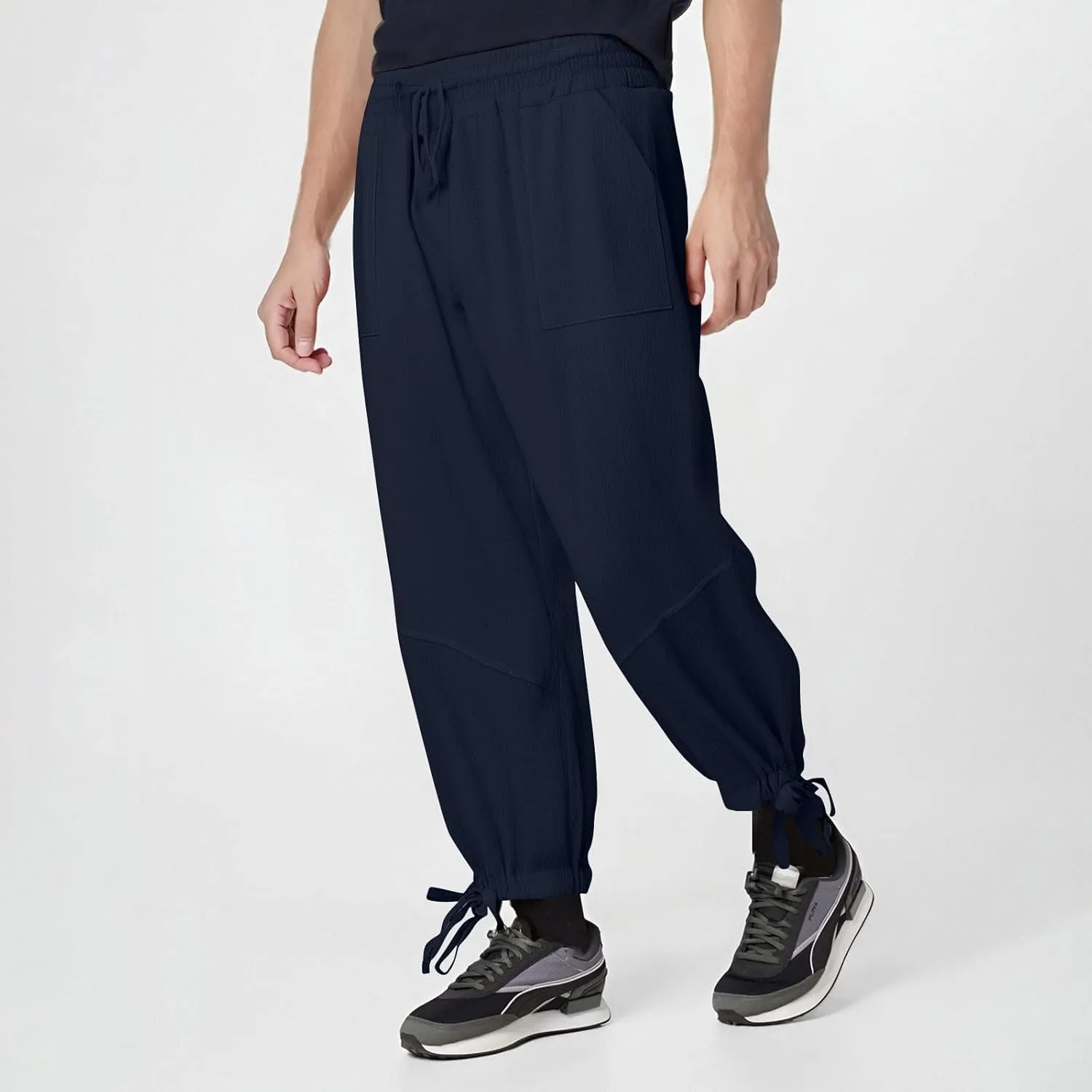 Xiaojmake Mens Capri Pants Drawstring Linen Harem Pants Casual Lounge Baggy Ankle Beach Travel Vacation Joggers with Pockets