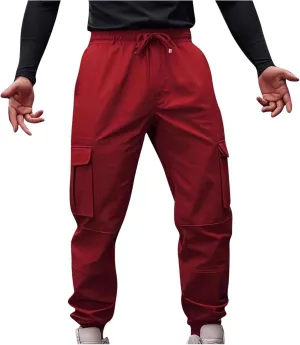 Xiaojmake Mens Cargo Pant Casual Cotton Drawstring Workout Joggers Athletic Pants Cotton Loose Tapered Sweatpants Lightweight
