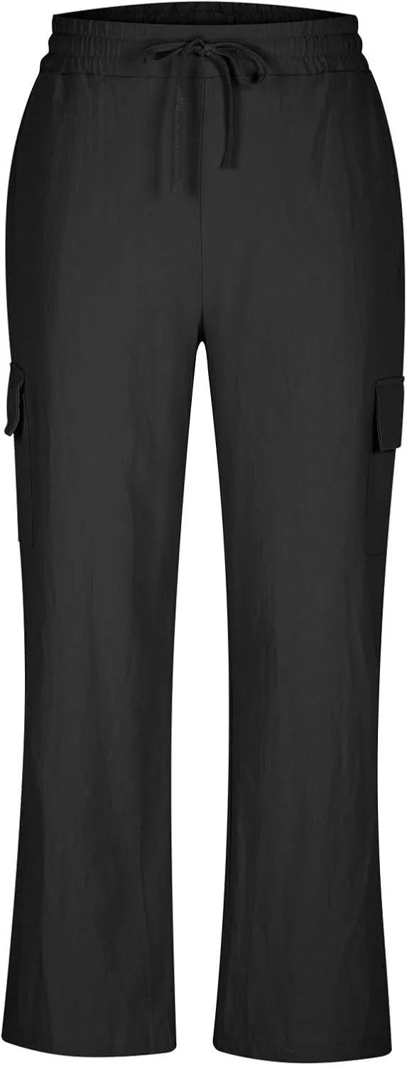 Xiaojmake Mens Linen Cargo Pants Summer Elastic Waist Straight Casual Pant with Pockets Baggy Beach Yoga Travel Lounge Pants