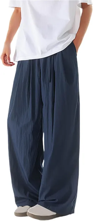 Xiaojmake Mens Linen Harem Pants Elastic Waist Wide Leg Pleated Thai Trousers Drawstrings Lightweight Summer Beach Pant