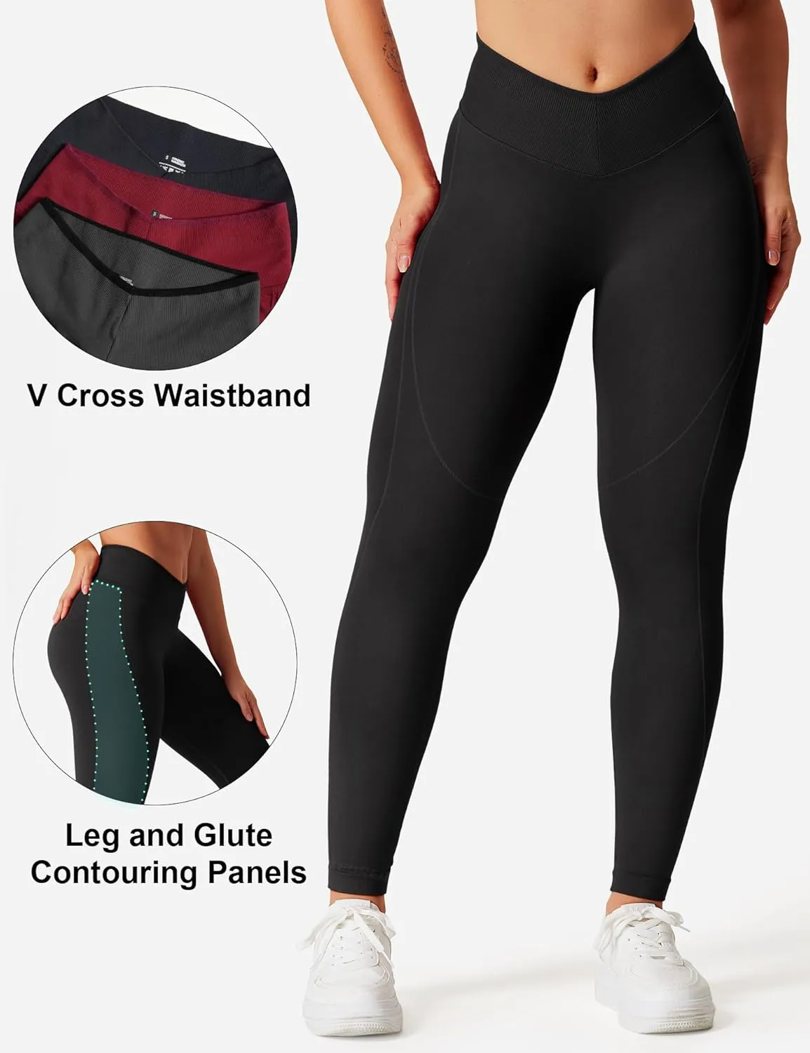 YEOREO Workout Leggings for Women V Waist Scrunch Gym Leggings Butt Lifting Seamless Yoga Pants