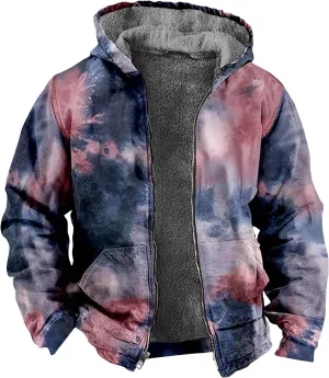 Ymosrh Men's Casual Hooded Jacket Graphic Sherpa Lined Fleece Hoodie Jacket Winter Warm Sweatershirt Coats Jacket, M-7XL