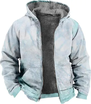 Ymosrh Men's Casual Hooded Jacket Graphic Sherpa Lined Fleece Hoodie Jacket Winter Warm Sweatershirt Coats Jacket, M-7XL