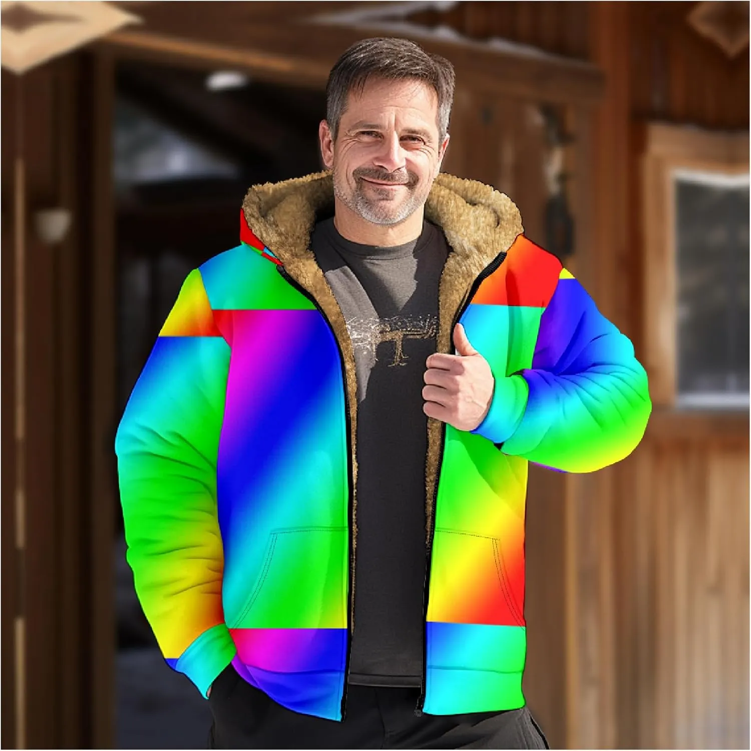 Ymosrh Men's Fleece Jacket with Hood Winter Graphic Warm Thicken Sherpa Lined Full Zip Jackets Coats, S-4XL