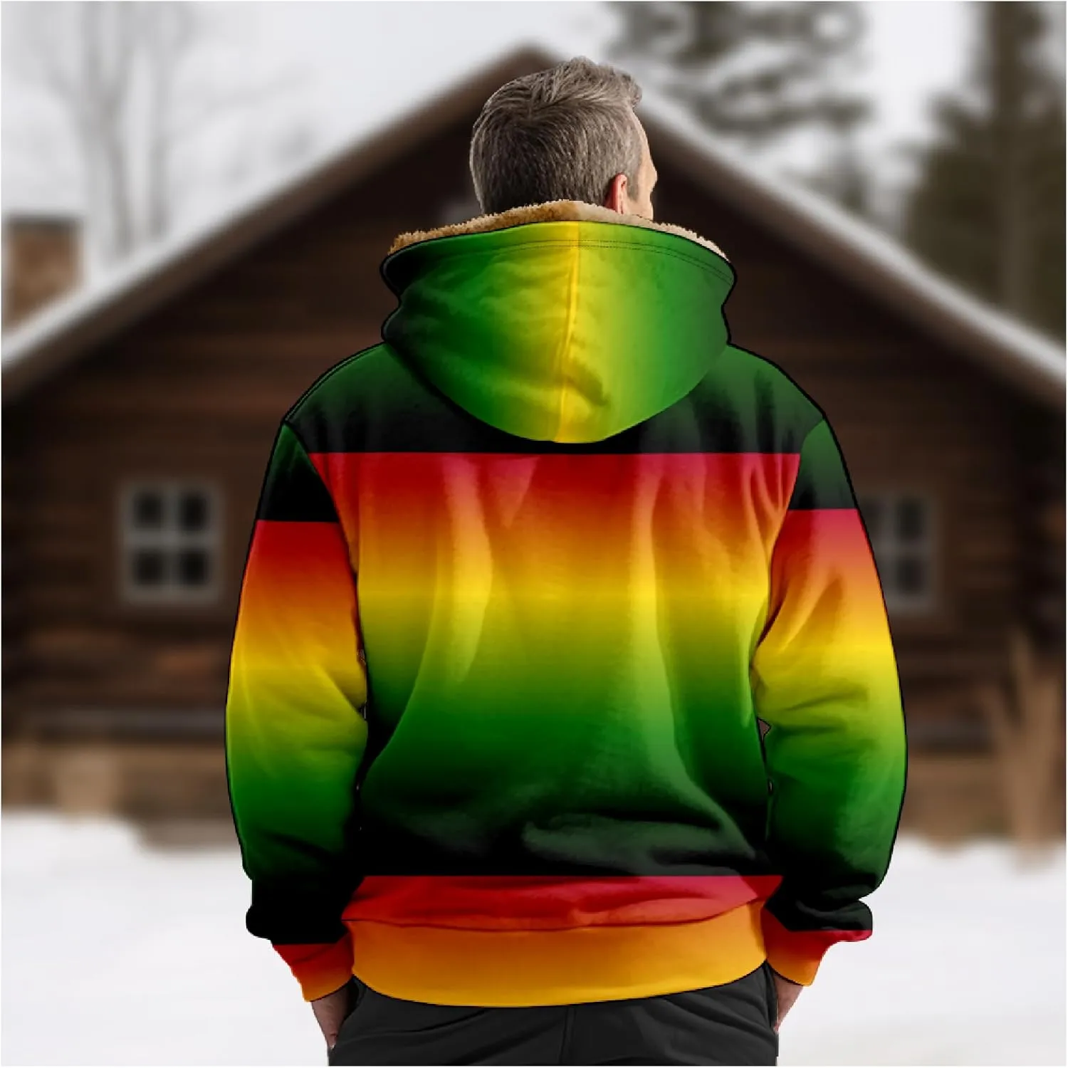 Ymosrh Men's Fleece Jacket with Hood Winter Graphic Warm Thicken Sherpa Lined Full Zip Jackets Coats, S-4XL