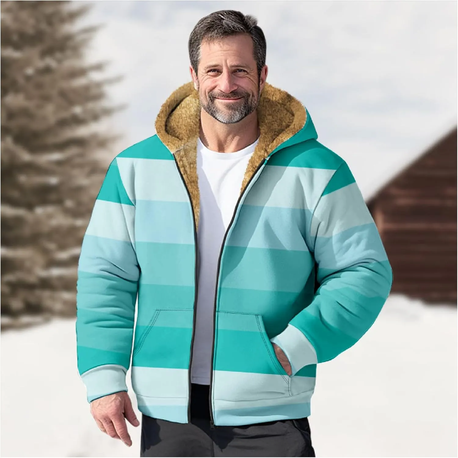 Ymosrh Men's Fleece Jacket with Hood Winter Graphic Warm Thicken Sherpa Lined Full Zip Jackets Coats, S-4XL