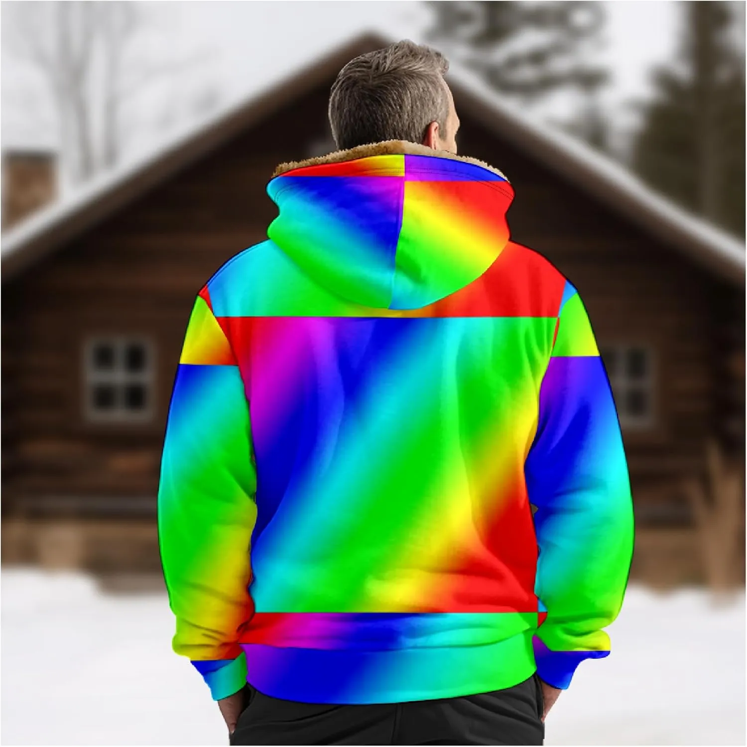 Ymosrh Men's Fleece Jacket with Hood Winter Graphic Warm Thicken Sherpa Lined Full Zip Jackets Coats, S-4XL