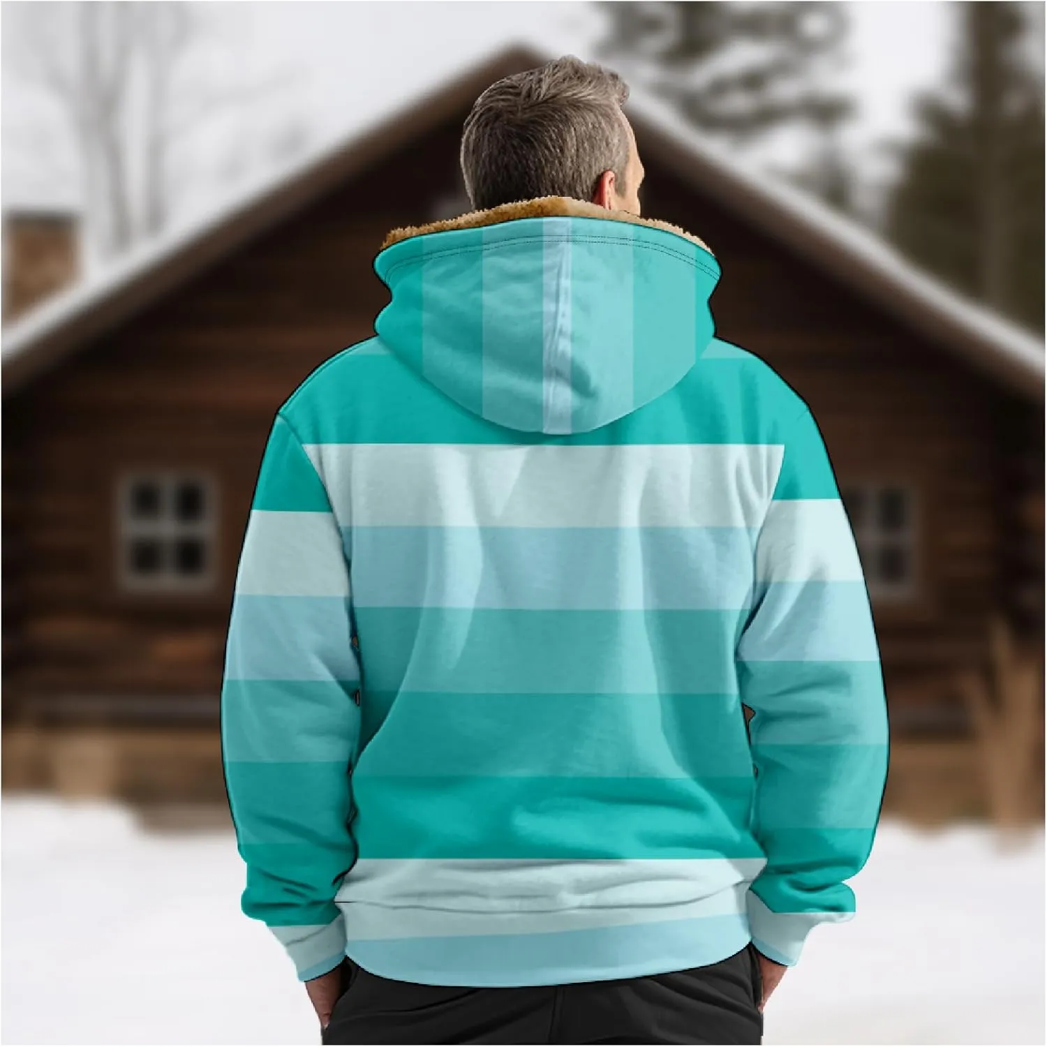Ymosrh Men's Fleece Jacket with Hood Winter Graphic Warm Thicken Sherpa Lined Full Zip Jackets Coats, S-4XL