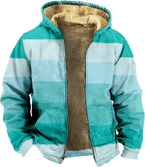 Ymosrh Men's Fleece Jacket with Hood Winter Graphic Warm Thicken Sherpa Lined Full Zip Jackets Coats, S-4XL