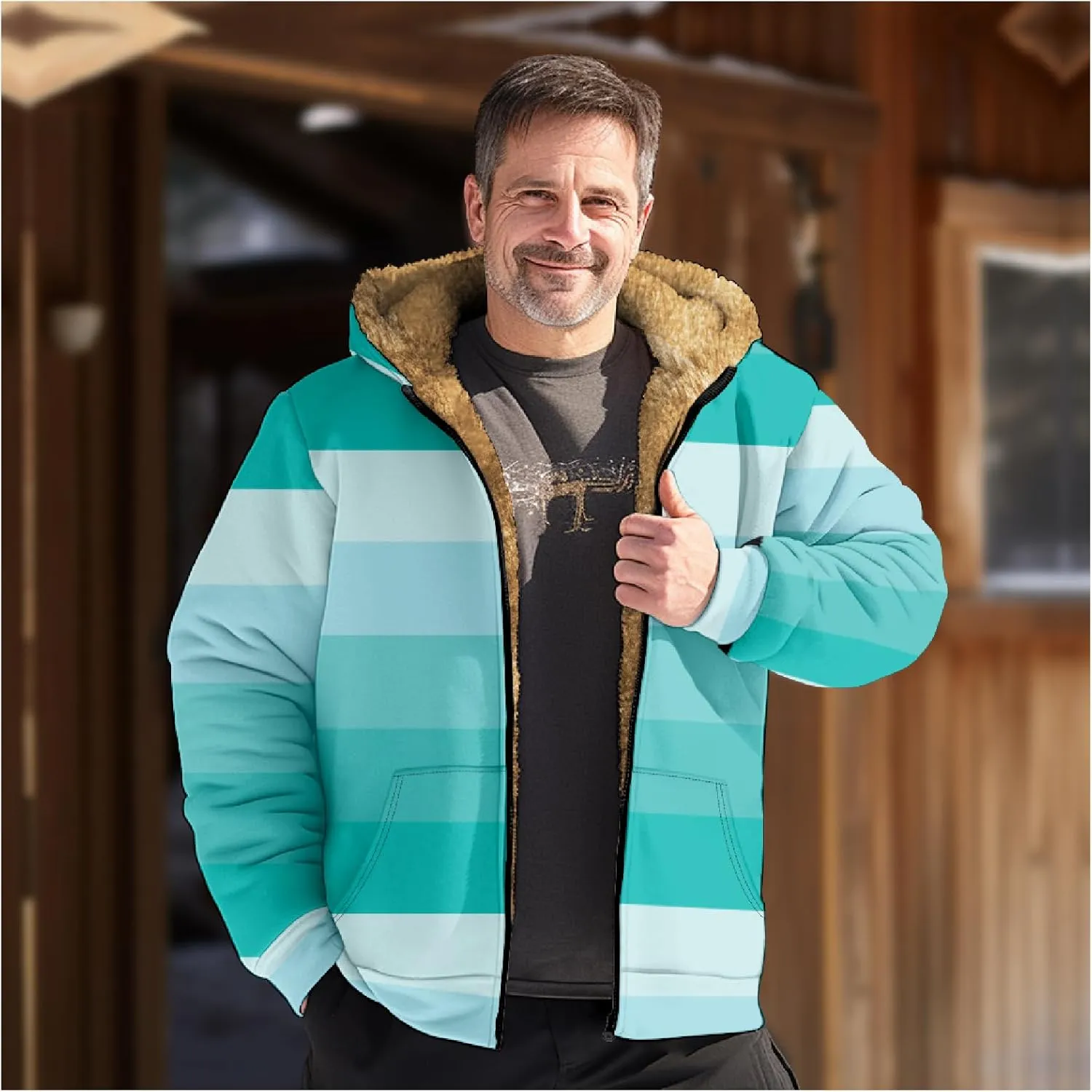 Ymosrh Men's Fleece Jacket with Hood Winter Graphic Warm Thicken Sherpa Lined Full Zip Jackets Coats, S-4XL
