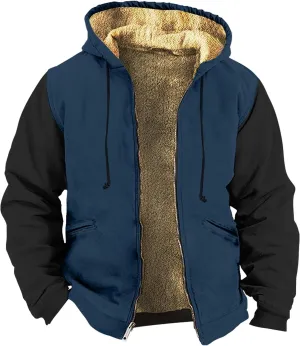 Ymosrh Men's Hooded Winter Coat Outdoor Sherpa Fleece Lined Jackets Warm Zip Up Sweatshirts Hoodie Coats Jacket, M-7XL