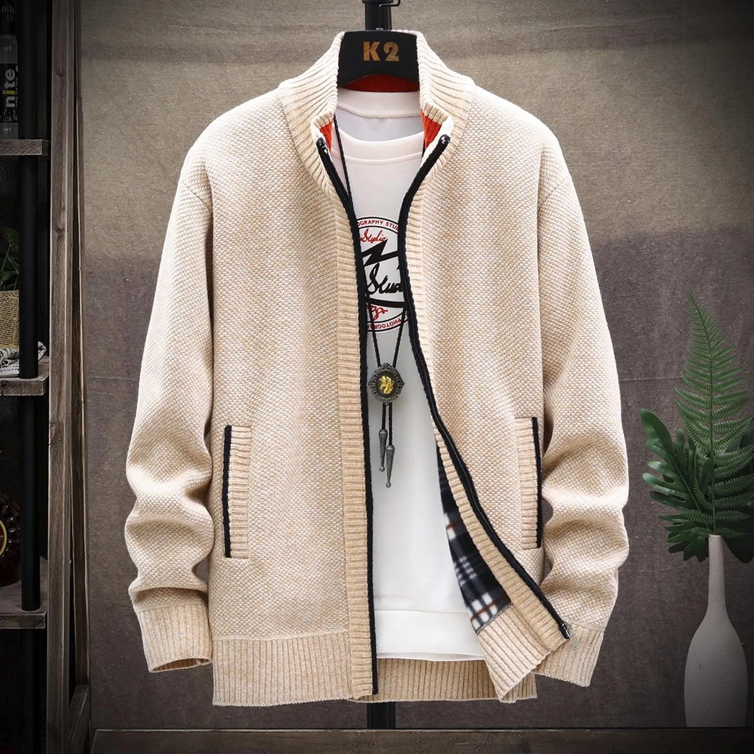 Ymosrh Mens Jackets Fashion Winter Men's Loose Cardigan Warm Lapel Hooded Jacket Sweater Waterproof Jackets for Men
