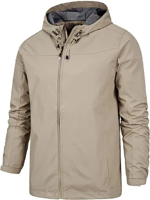 Ymosrh Men's Light Rain Jacket Raincoat With Hood Outdoor Shell Jacket Hiking Windbreaker Coats And Jackets, XL-5XL