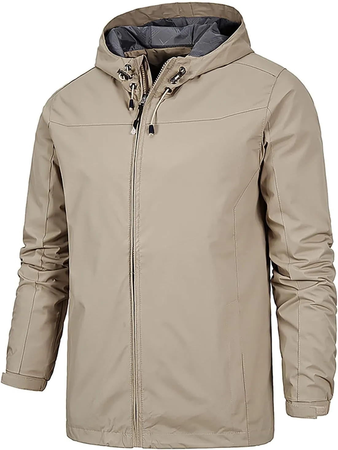 Ymosrh Men's Light Rain Jacket Raincoat With Hood Outdoor Shell Jacket Hiking Windbreaker Coats And Jackets, XL-5XL