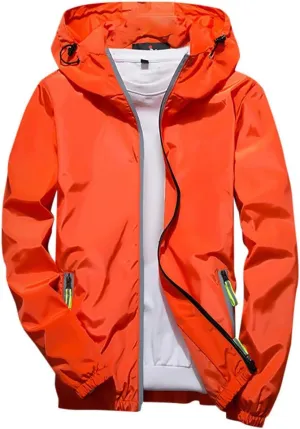 Ymosrh Mens Lightweight Rain Jacket Full Zip Hooded Water Resistant Windproof Hiking Fishing Workout Windbreaker, M-7XL