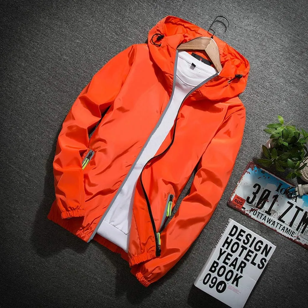 Ymosrh Mens Lightweight Rain Jacket Full Zip Hooded Water Resistant Windproof Hiking Fishing Workout Windbreaker, M-7XL