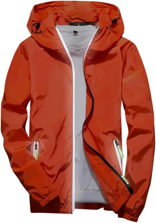 Ymosrh Mens Lightweight Rain Jacket Full Zip Hooded Water Resistant Windproof Hiking Fishing Workout Windbreaker, M-7XL