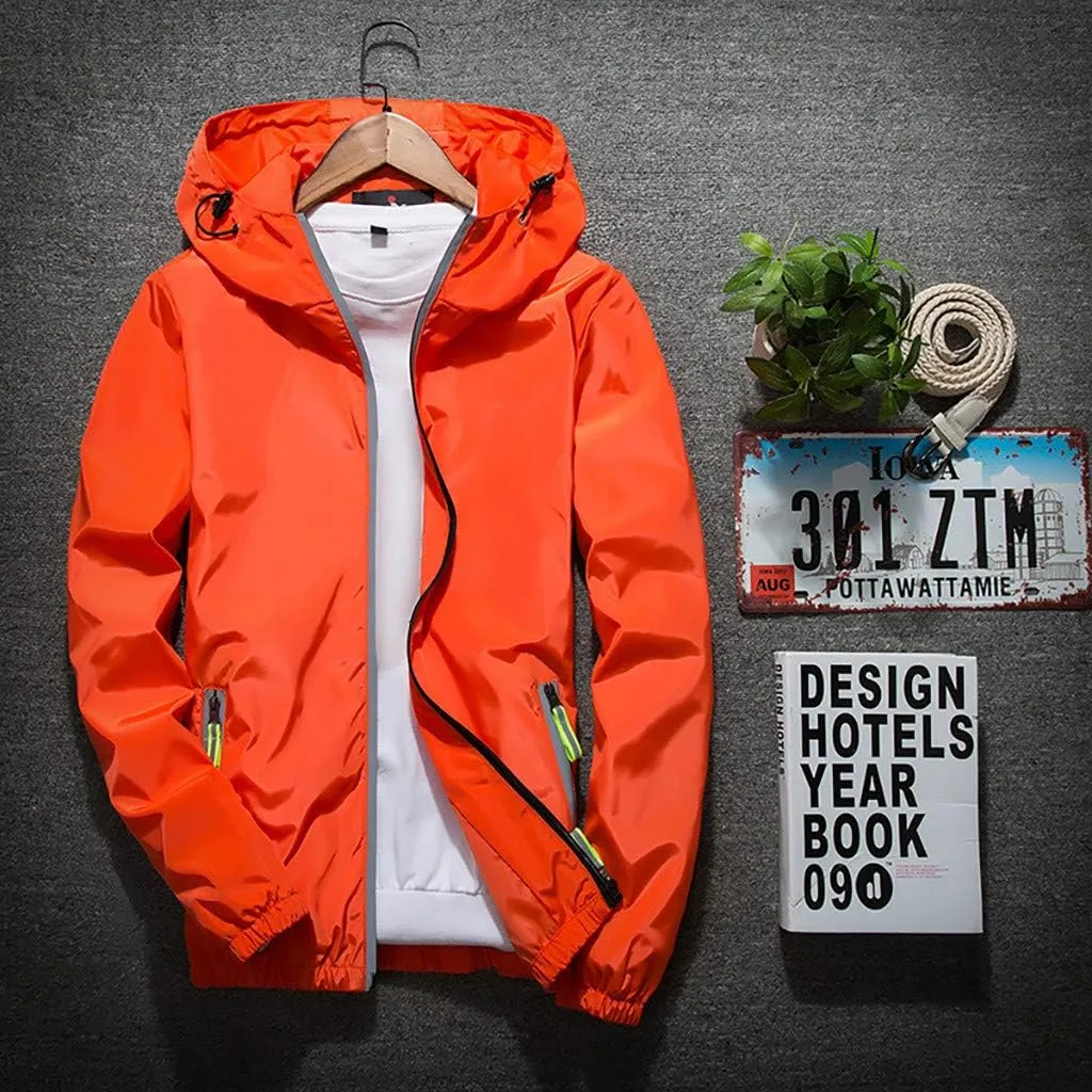 Ymosrh Mens Lightweight Rain Jacket Full Zip Hooded Water Resistant Windproof Hiking Fishing Workout Windbreaker, M-7XL