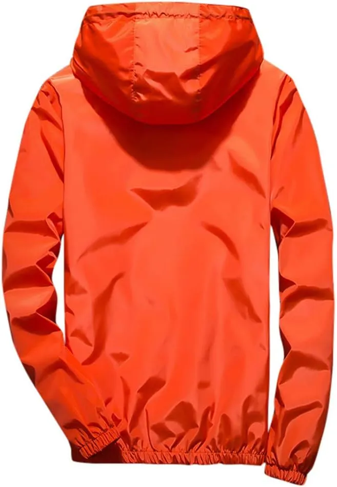 Ymosrh Mens Lightweight Rain Jacket Full Zip Hooded Water Resistant Windproof Hiking Fishing Workout Windbreaker, M-7XL