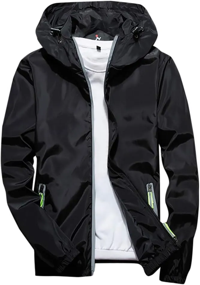 Ymosrh Men's Rain Coats Lightweight Windbreaker Casual Refleciton Zip Up Jackets with Hood Winter Jackets, M-7XL