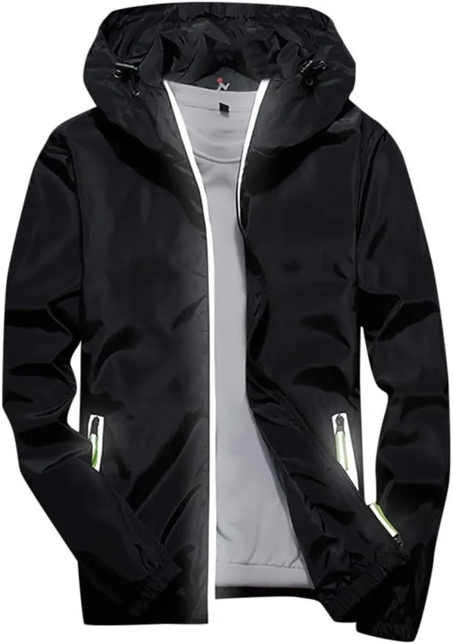 Ymosrh Men's Rain Coats Lightweight Windbreaker Casual Refleciton Zip Up Jackets with Hood Winter Jackets, M-7XL