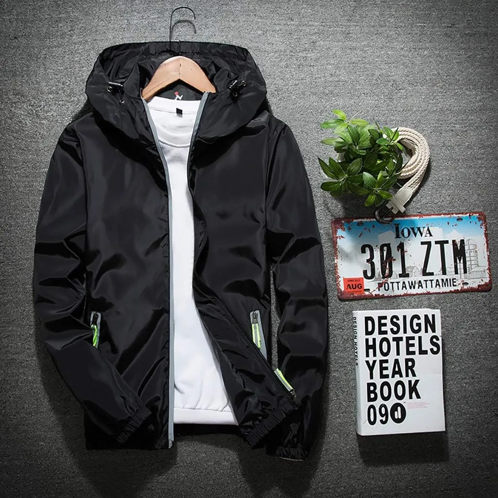 Ymosrh Men's Rain Coats Lightweight Windbreaker Casual Refleciton Zip Up Jackets with Hood Winter Jackets, M-7XL
