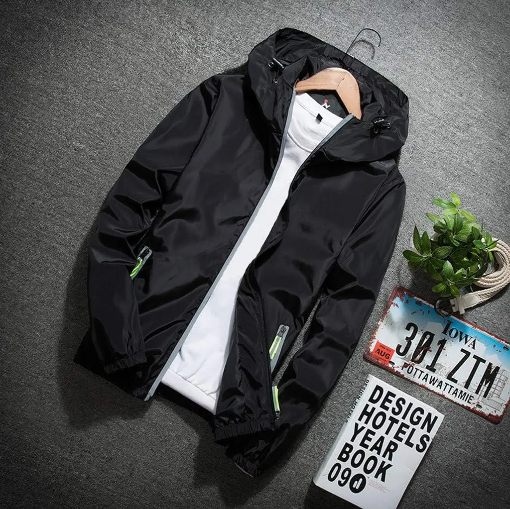 Ymosrh Men's Rain Coats Lightweight Windbreaker Casual Refleciton Zip Up Jackets with Hood Winter Jackets, M-7XL