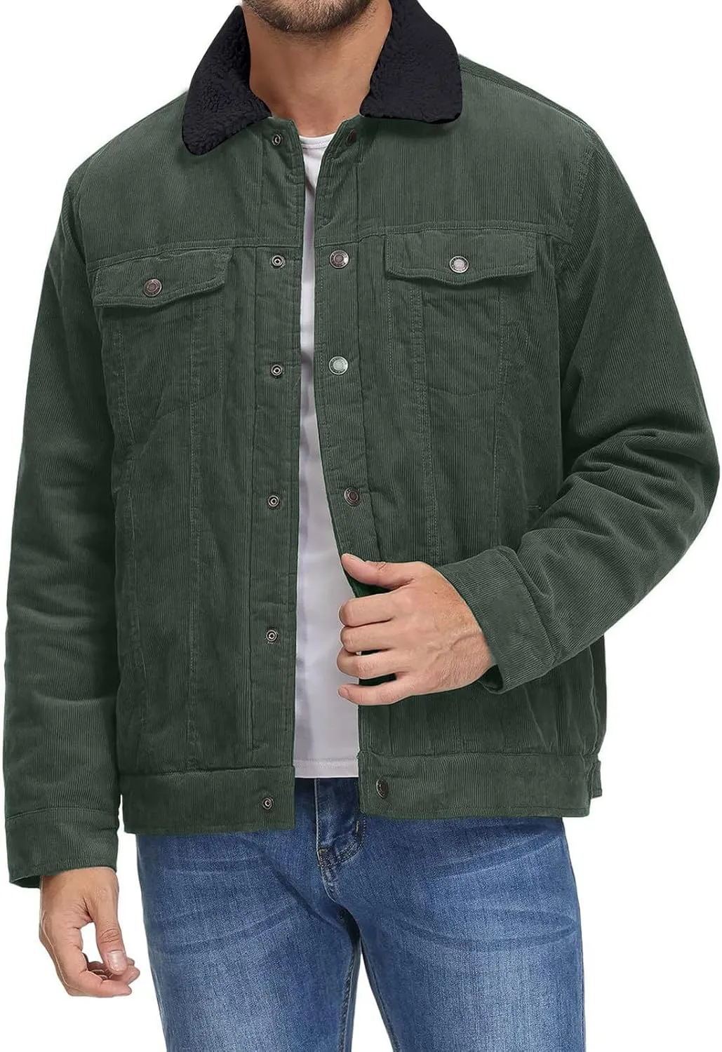 Ymosrh Men's Warm Winter Sherpa Trucker Jacket Turn-Down Collar Casual Fashion Denim Coats Work Jacket Outwear, S-2XL