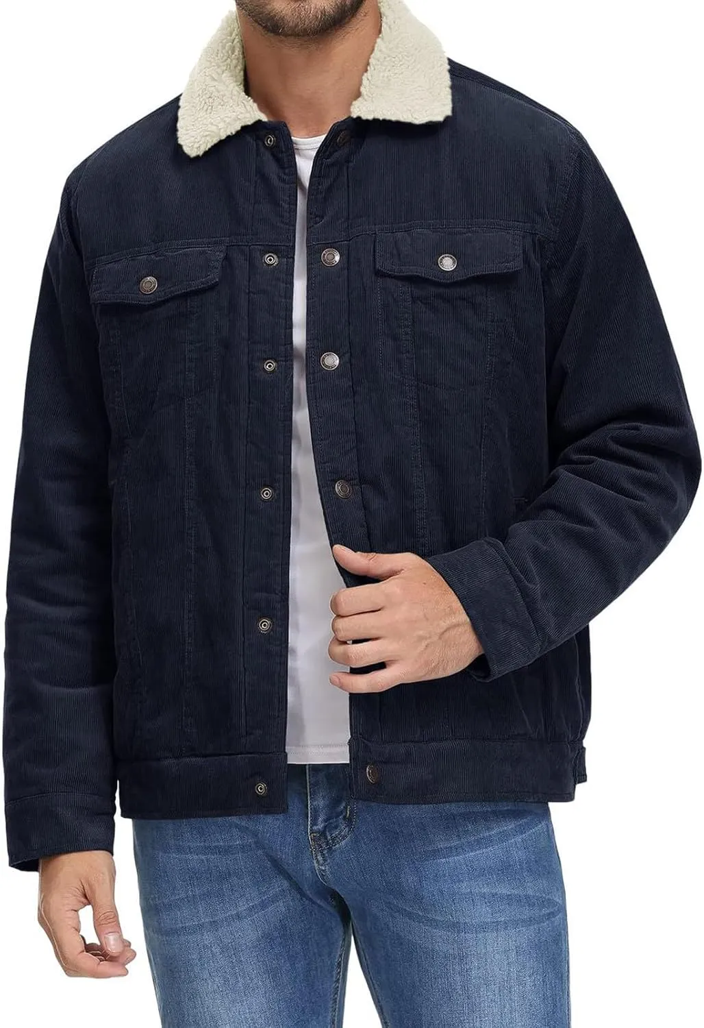Ymosrh Men's Warm Winter Sherpa Trucker Jacket Turn-Down Collar Casual Fashion Denim Coats Work Jacket Outwear, S-2XL