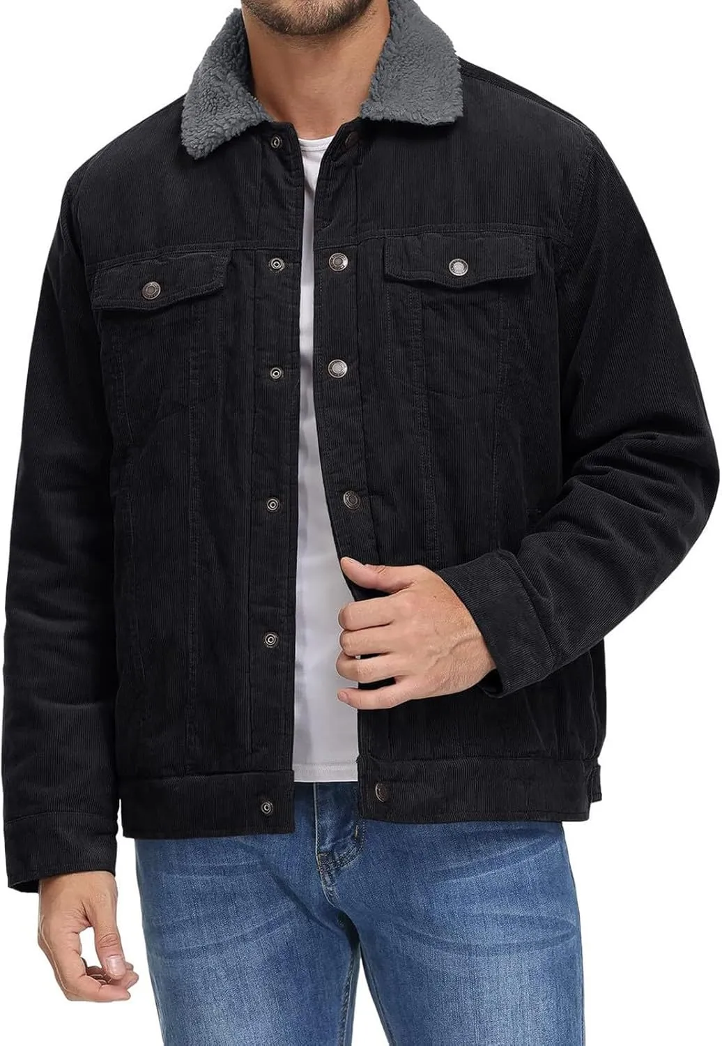 Ymosrh Men's Warm Winter Sherpa Trucker Jacket Turn-Down Collar Casual Fashion Denim Coats Work Jacket Outwear, S-2XL