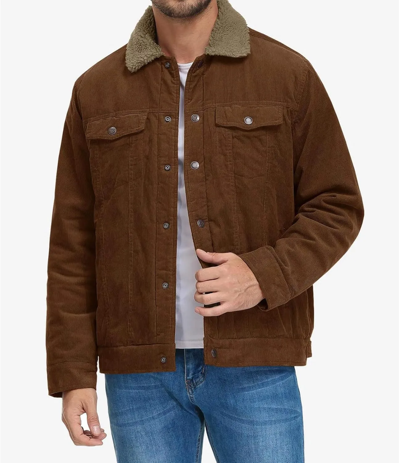Ymosrh Men's Warm Winter Sherpa Trucker Jacket Turn-Down Collar Casual Fashion Denim Coats Work Jacket Outwear, S-2XL