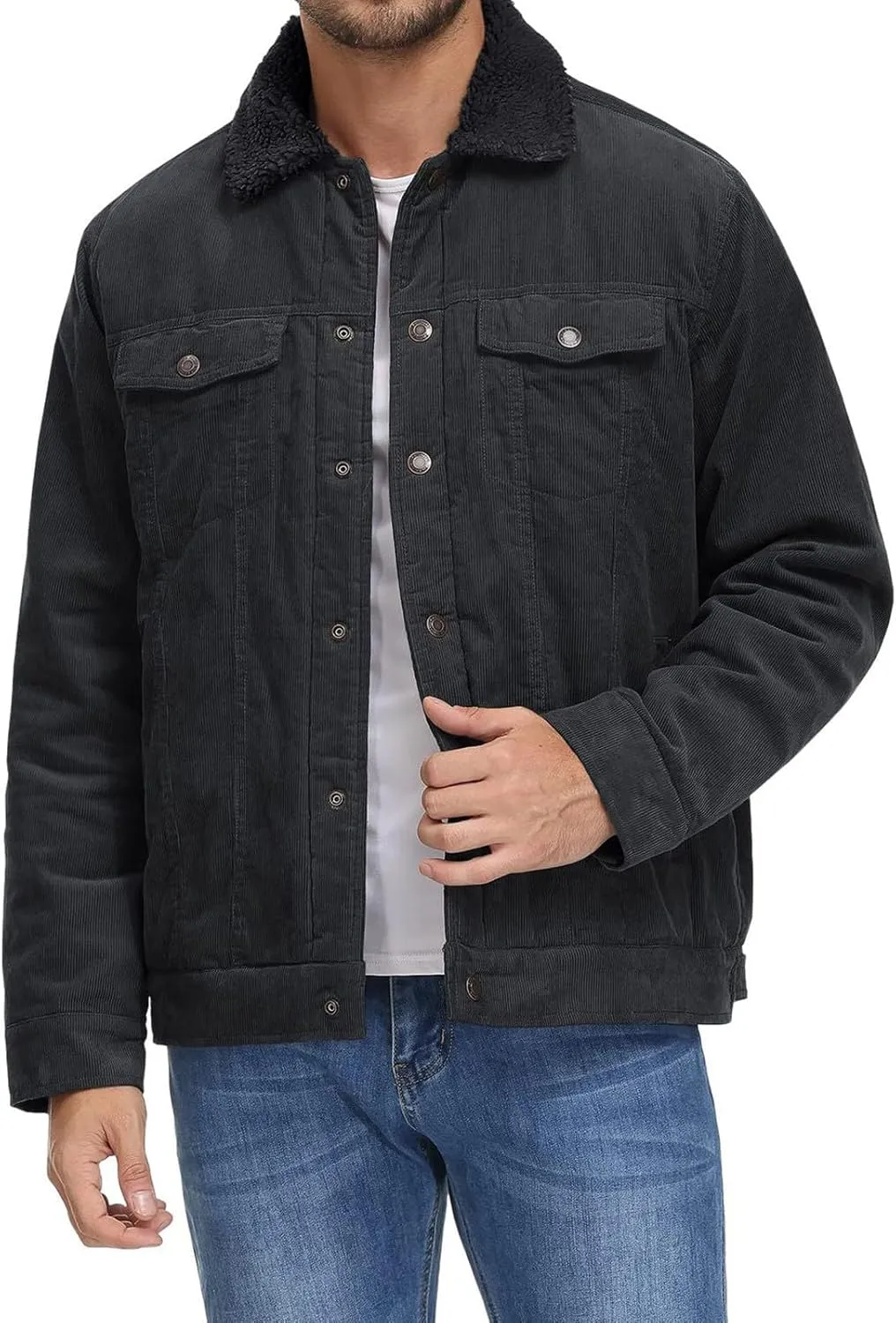 Ymosrh Men's Warm Winter Sherpa Trucker Jacket Turn-Down Collar Casual Fashion Denim Coats Work Jacket Outwear, S-2XL