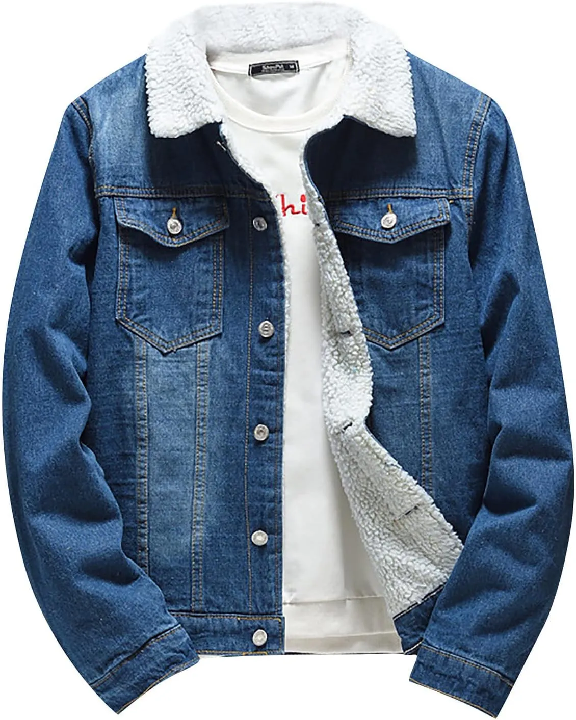 Ymosrh Waterproof Jackets for Men Autumn Winter Pocket Button Flick Denim Fashion Loose Jacket Top Coat Mens Coats