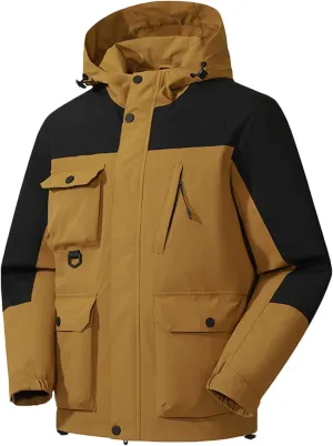 Zeiyignr Men's Lightweight Waterproof Hooded Rain Jacket Outdoor Ski Snow Coat Mountain Windbreakers Jacket for Hiking Travel
