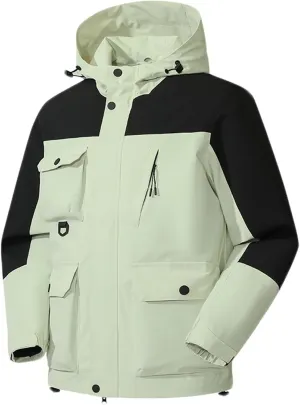 Zeiyignr Men's Lightweight Waterproof Hooded Rain Jacket Outdoor Ski Snow Coat Mountain Windbreakers Jacket for Hiking Travel
