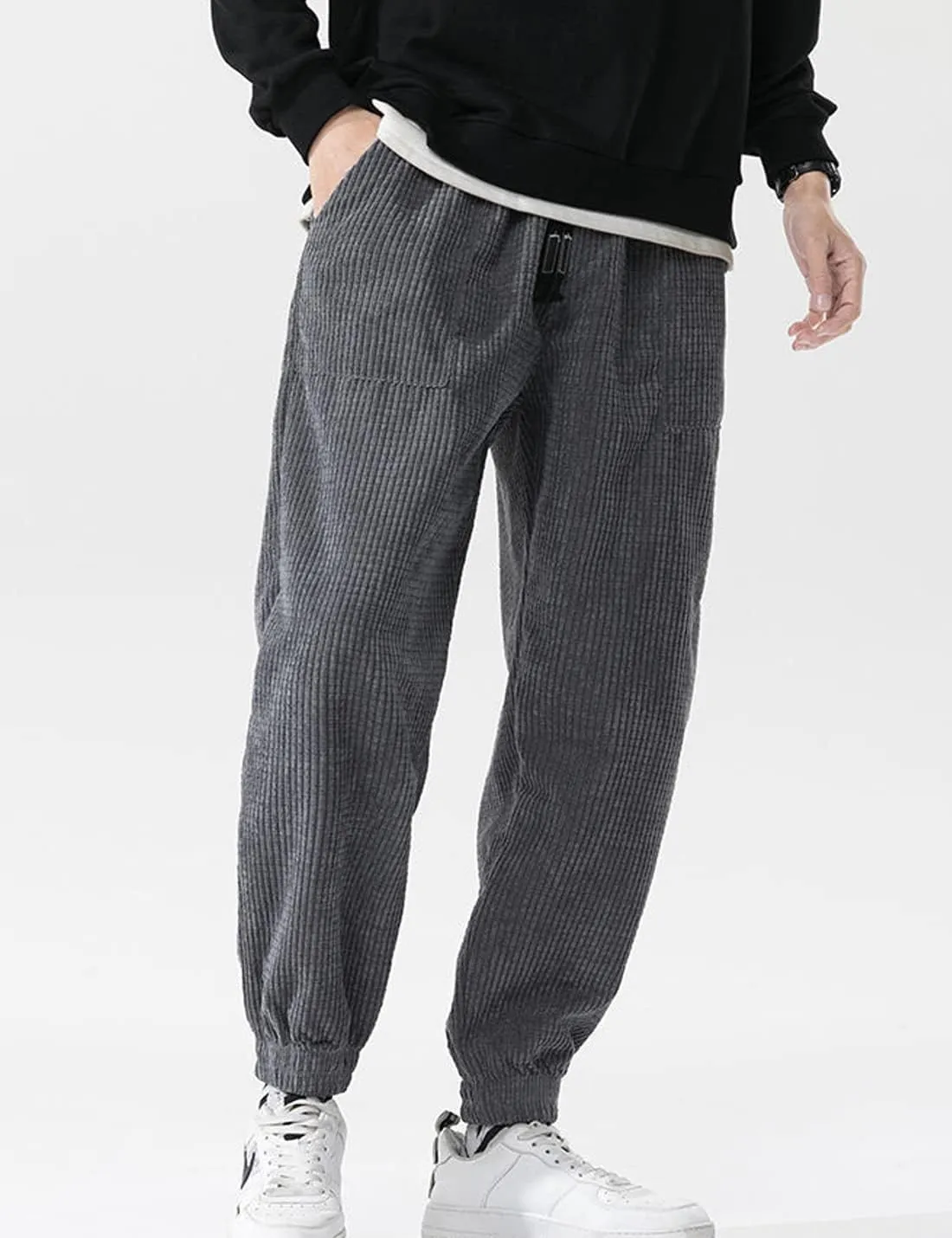 ZGZZ7 Men's Winter Fleece Lined Sweatpants Running Active Corduroy Track Jogger Pants