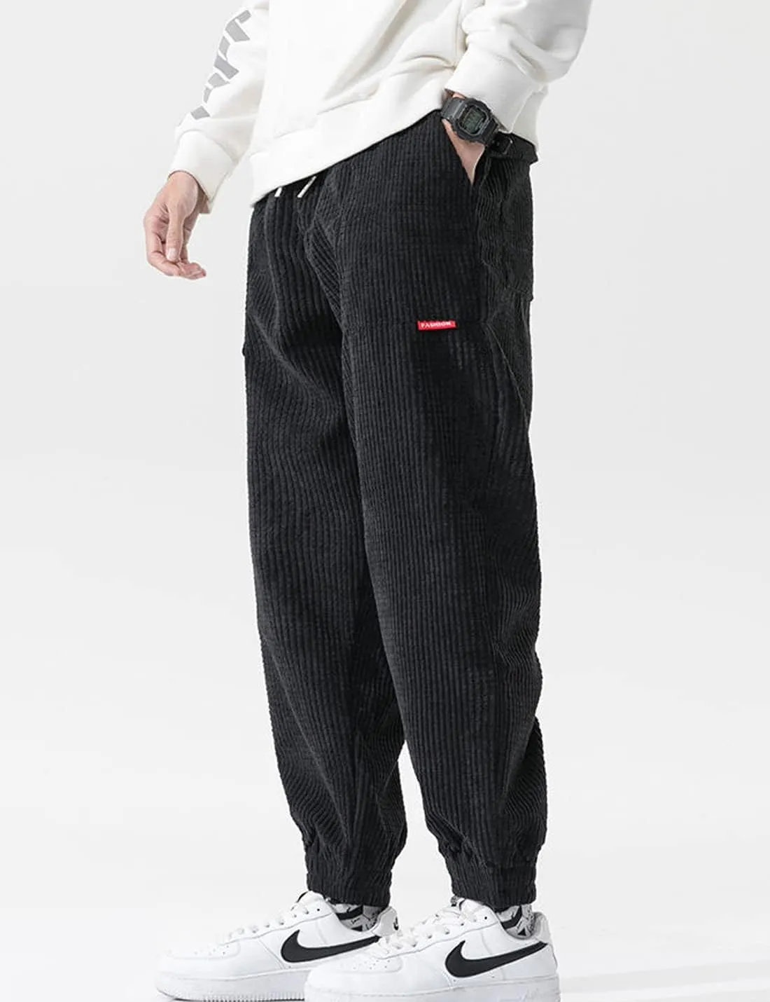 ZGZZ7 Men's Winter Fleece Lined Sweatpants Running Active Corduroy Track Jogger Pants