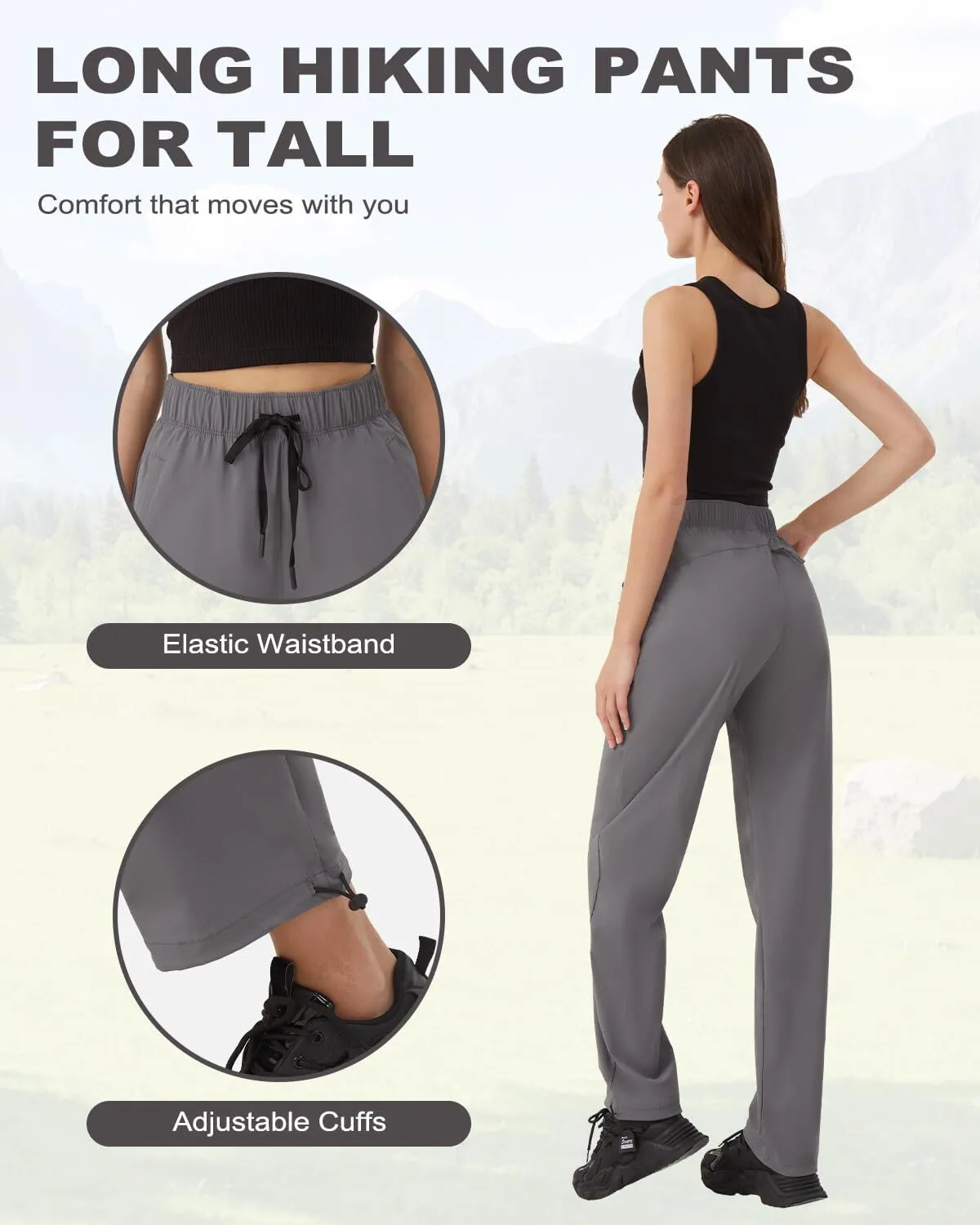Zylioo 32"/34" Inseam Women's Tall Hiking Pants, Lightweight Quick Dry Cargo Pants with Zipper Pockets for Outdoor Activities