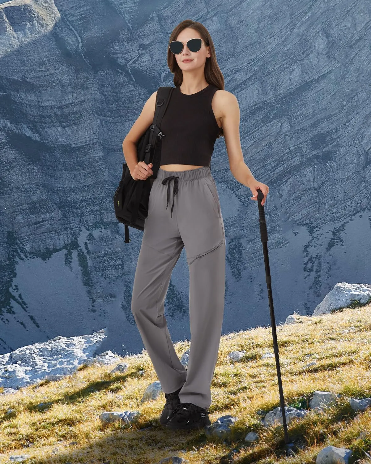 Zylioo 32"/34" Inseam Women's Tall Hiking Pants, Lightweight Quick Dry Cargo Pants with Zipper Pockets for Outdoor Activities
