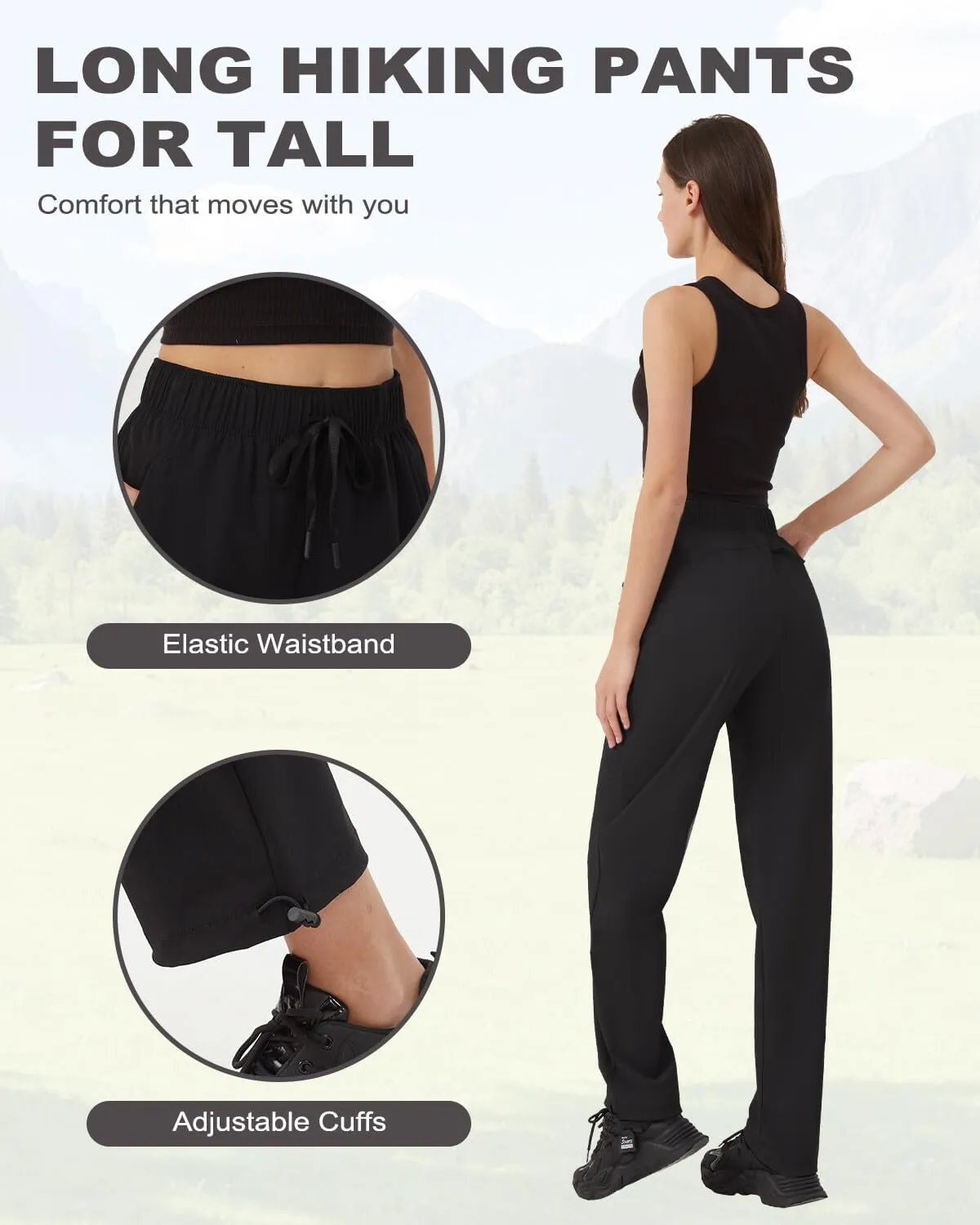 Zylioo 32"/34" Inseam Women's Tall Hiking Pants, Lightweight Quick Dry Cargo Pants with Zipper Pockets for Outdoor Activities