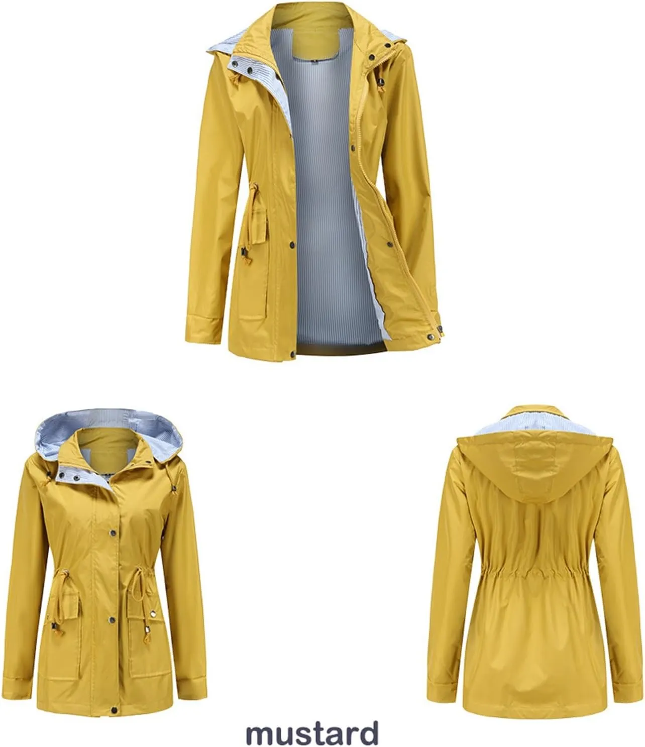 ZYXTIM Women's Lightweight Waterproof Jackets Casual Plus Size Fall Cycling Walking Hiking Raincoat with Detachable Hood
