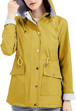 ZYXTIM Women's Lightweight Waterproof Jackets Casual Plus Size Fall Cycling Walking Hiking Raincoat with Detachable Hood