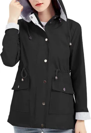 ZYXTIM Women's Lightweight Waterproof Jackets Casual Plus Size Fall Cycling Walking Hiking Raincoat with Detachable Hood